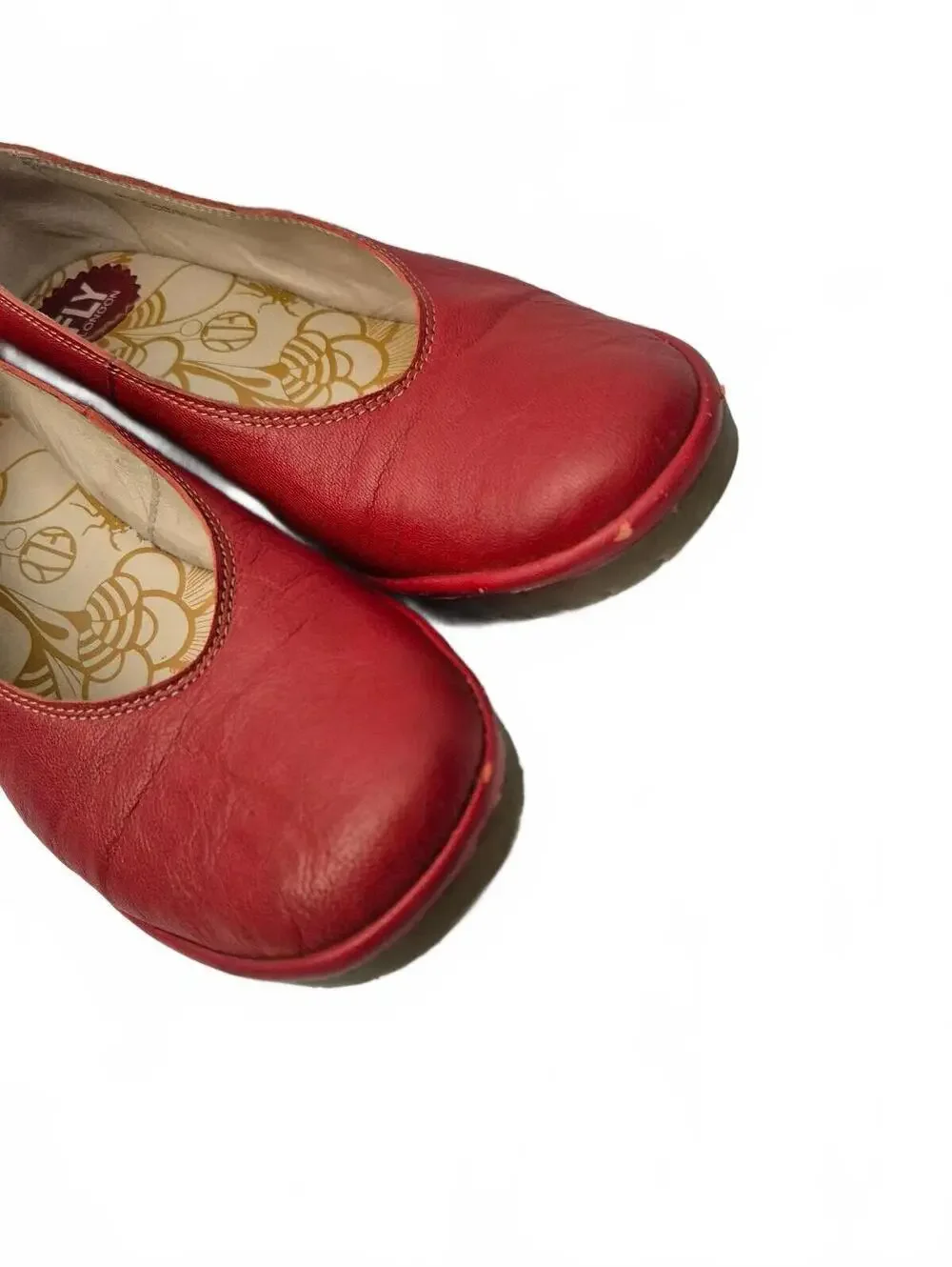 Fly London Red Leather Block Heel Pumps. Features Soft Leather Uppers, Slip-On D